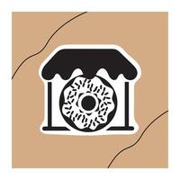 House donut logo design. A minimalist logo of a donut within a storefront, perfect for bakeries, donut shops, or dessert brands. The black and white design adds a modern. vector