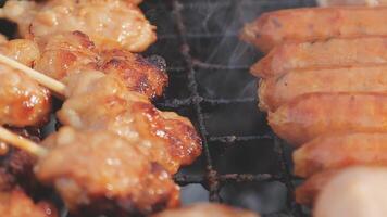 Pork, grilled pork, skewers, charcoal grill, Thai food video