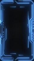 Vertical - HUD frame element technology background with a border of blue neon light beams on black mesh texture. This tech border UI viewfinder animation is full HD and looping. video