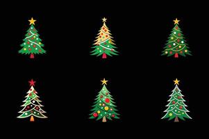 set of Christmas tree colorful illustration design vector