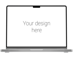 Front view mockup of silver laptop without background. psd