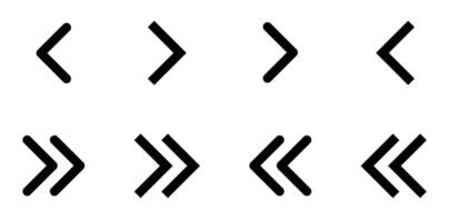 simple left and right icon set. chevron icons. thin and bold vector
