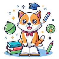 Dog learns kawaii vector