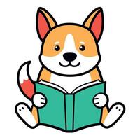 Dorgi dog reading kawaii vector