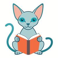 Devon Rex cat reading kawaii vector
