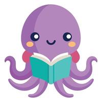 Cuttlefish octopus reading kawaii vector