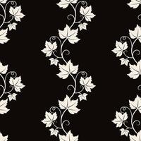 Grape vine with leaves pattern, beige vine silhouette on dark background. vector