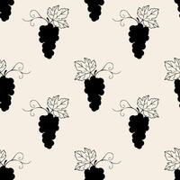 Pattern grape silhouette dark color on beige background. vector