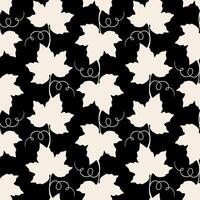 Grape vine with leaves pattern, beige vine silhouette on dark background. vector