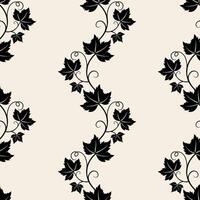 Grape vine with leaves pattern, dark vine silhouette on beige background. vector