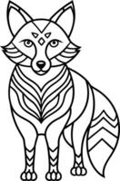 Tribal Fox Outline Art with Boho Patterns, Black and White High Detail, Thin Line Maximalist Design vector