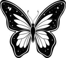 Galaxy Shaped Butterfly Illustration in Black and White, High Detail Maximalist Design on White Background vector
