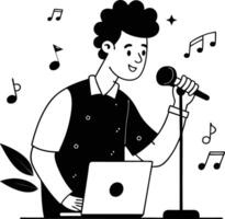 A Man Singing holding a microphone in hand with musical elements illustration on white background vector