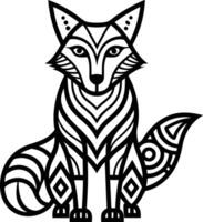 Tribal Fox Outline Art with Boho Patterns, Black and White High Detail, Thin Line Maximalist Design vector