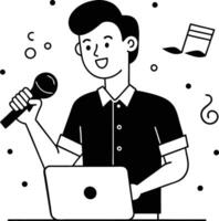 A Man Singing holding a microphone in hand with musical elements illustration on white background vector