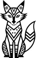 Tribal Fox Outline Art with Boho Patterns, Black and White High Detail, Thin Line Maximalist Design vector