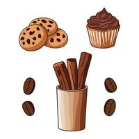 Set of Beans, Cookies, and Cinnamon Sticks vector