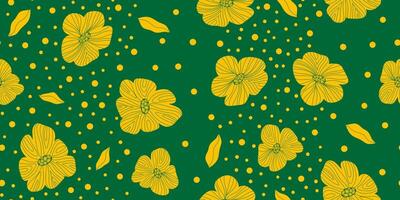 a green and yellow floral pattern with dots vector