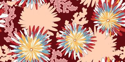 a colorful pattern with flowers on a red background vector