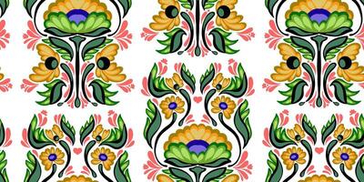 a pattern with colorful flowers and leaves vector