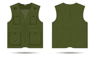 Green military army vest mockup front and back view vector