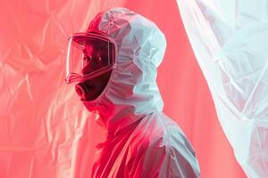 Stylish Male Model in Males Face Mask with Neon Coral Featured in a Contemporary Lifestyle portrait Background photo