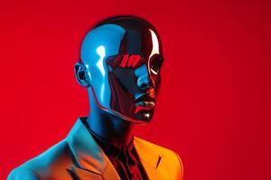 Handsome Fashion Male Model in Males Face Mask with Neon Red Featured in a Contemporary Lifestyle portrait Background photo