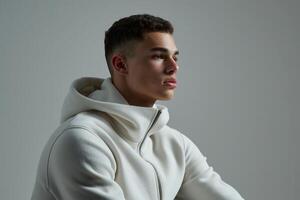 Trendsetting Male Model in Timeless Zip Up Jacket with Outfit Modern Urban portrait Fashionable Lifestyle photography photo