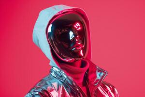 Casual Jacket with a stylish Face Mask and a Neon pink Lifestyle portrait Background perfect for a contemporary and colorful look photo