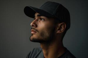 Fashion Model in Basic Tee Grey Background Relaxed portrait Stylish and Comfortable Males Casual Outfit photo