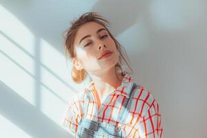 Stylish Clothing with High key Brightness Urban Lifestyle portrait Featuring Trendy Male Fashion Background perfect for a Bright and Modern Urban Look photo