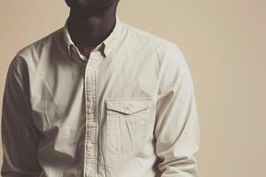 Chic Male in Casual Button Down Shirt with Soft Cream Background for Sophisticated Lifestyle photo