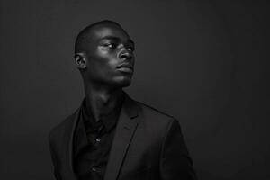 Contemporary male fashion model in a blazer with a matte charcoal background stylish portrait highlighting modern and refined Males fashion choices photo