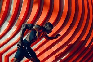 Athletic male model in gym wear with face lines and a dynamic background Featuring modern athletic style and vibrant design with a stylish edge photo