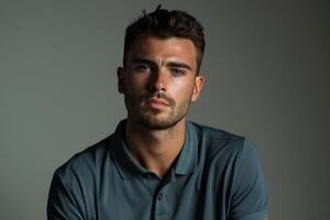 streetwear polo shirt male dress with alight charcoal male background showcasing lifestyle Males fashion and portrait style photo