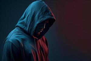 Hoodie Clad Male with Dark Charcoal Background Fashion portrait emphasizing Contemporary Style and Modern Trends photo