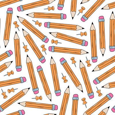 school seamless pattern with pencils and push pins for wallpaper, scrapbooking, stationery, wrapping paper, covers, backgrounds, etc. EPS 10