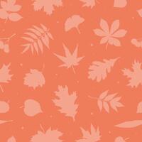Autumn seamless pattern with falling leaves silhouettes on orange background. Good for wallpaper, textile prints, scrapbooking, wrapping paper, backgrounds, banners, etc. EPS 10 vector