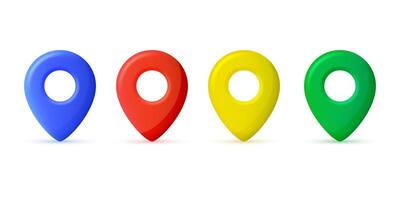 Set of location pin icons. GPS and navigation symbols, social media, mobile apps. Blue, yellow, red and green. vector