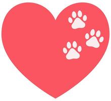 Heart and pet paw print icon isolated on white background. vector