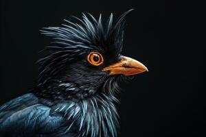 Crested myna in studio isolated on black background photo