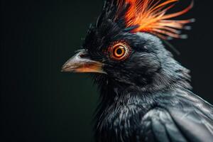 Crested myna in studio isolated on black background photo