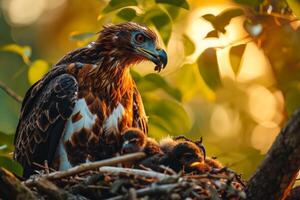 Javan Hawk Eagle bird on the rooted in natural habitat photo
