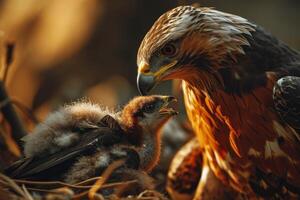 Javan Hawk Eagle and its chicks in natural habitat photo