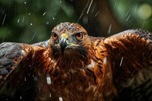Javan Hawk Eagle bird in the rain in natural habitat photo