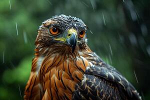 Javan Hawk Eagle bird in the rain in natural habitat photo