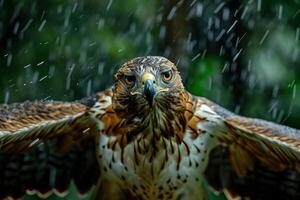 Javan Hawk Eagle bird in the rain in natural habitat photo