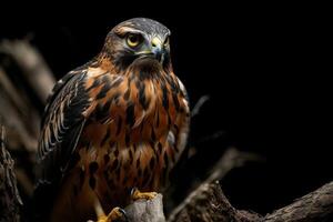 Northern Harrier Eagle bird on the rooted in studio isolated on black background photo