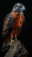 javanese hawk Eagle bird on the rooted in studio isolated on black background photo
