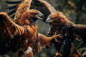 javanese Eagle bird fighting in the forest photo